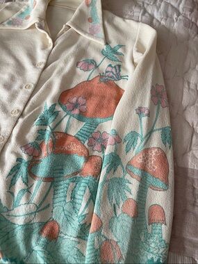 Vintage Mushroom Art Button Top